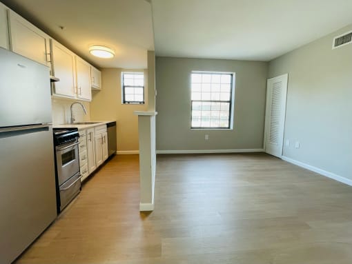 two bedroom kitchen and living room at Flats at 87Ten, Charlotte, NC 28262