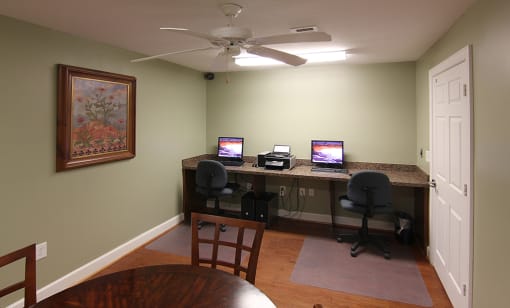 Business center with computers at the Haven at Reed Creek Martinez, GA