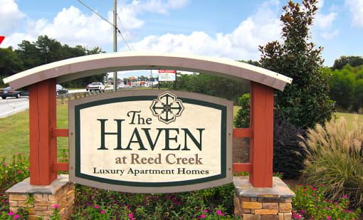 Entrance sign at the Haven at Reed Creek Apartments Martinez, GA