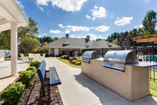 the preserve at ballantyne commons community patio with two bbq grills