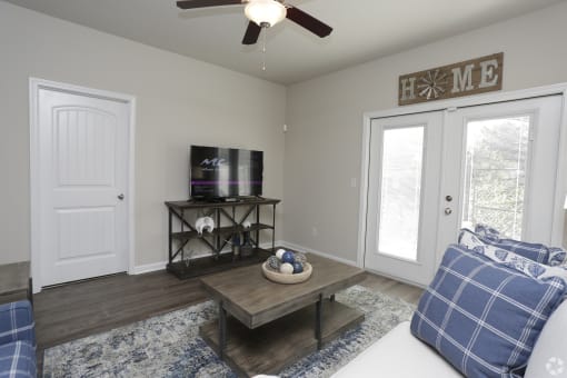 Model apartment with ceiling fan at Highborne Augusta, GA
