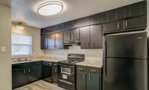 a kitchen with stainless steel appliances and granite counter tops at Savan Pointe Townhomes East and West, Savannah, GA 31406