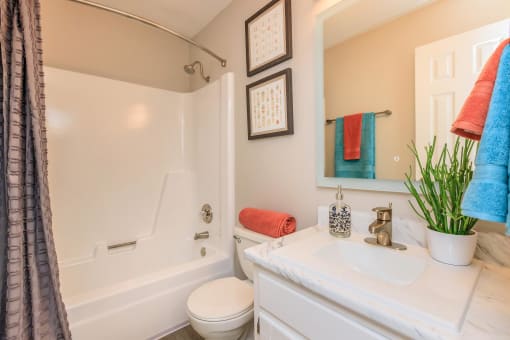 a bathroom with a sink toilet and a bath tub at The Dylan, Murfreesboro, TN 