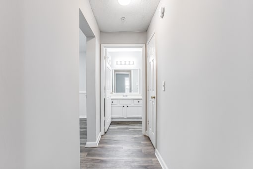 Hallway with wood like flooring at Parkside at Sandy Springs Atlanta, GA