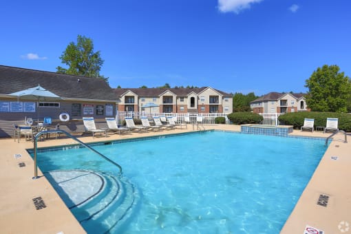 our apartments have a resort style pool with lounge chairs