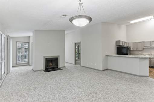 A living room with a fireplace and a television.