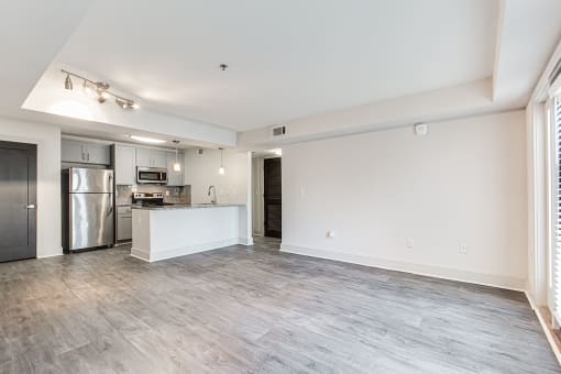 Living Area With Kitchen View at The Metro Apartments, Atlanta, 30339