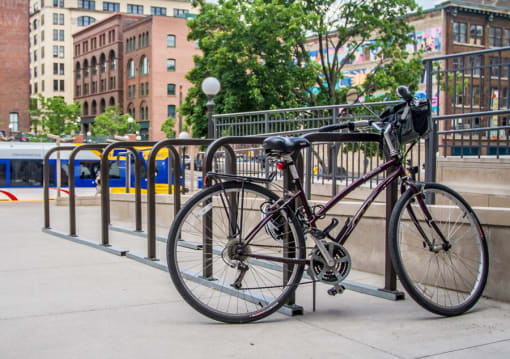 a bike locked to a bike rack