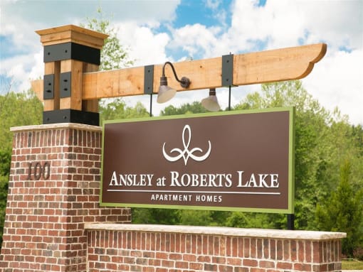 Front Entrance with a sign board at Ansley at Roberts Lake, North Carolina
