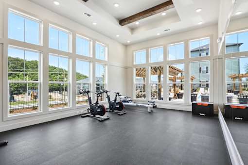 A spacious room with a treadmill and exercise bike at Arcadia Cartersville Apartments, Cartersville, GA