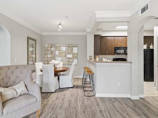 Living and dining area with breakfast bar at Courtney Bend Apartments, South Carolina, 29927