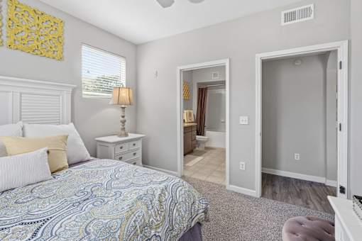 Bedroom with ensuite bathroom and walk-in closet at Courtney Bend Apartments, South Carolina, 29927