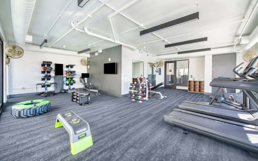 Fitness center at Deca Apartments, South Carolina, 29601
