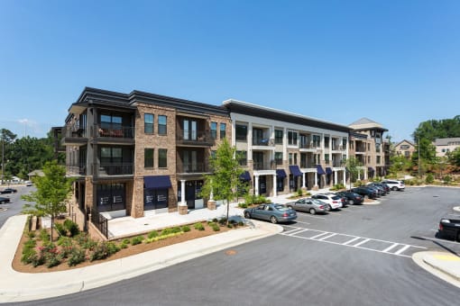 Modern Exteriors Give a Wonderful First Impression of Echo at North Pointe Center. Enjoy our Endless Amenities and Superb Location at Echo at North Pointe Center Apartment Homes, Alpharetta, GA 30009