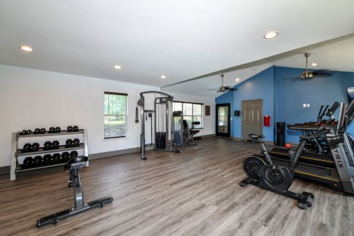 Large fitness center located at Addison on Cobblestone located in Fayetteville, GA 30215