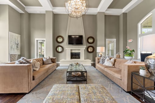 a living room with two couches and a fireplace at The Ridge at Chenal Valley, Arkansas, 72223