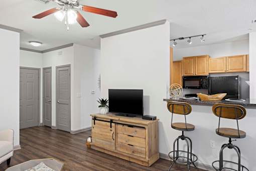  Living Room with Ceiling Fan with television at The Shallowford Apartments, Chattanooga, 37421