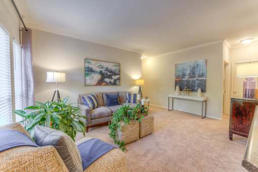 Living room with a couch at The Vineyards Apartments, Tennessee