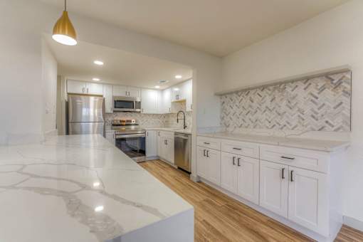 Open kitchen close up at The Garden District Apartments, Germantown  