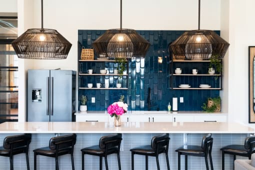 Clubhouse bar area and kitchen at Grand Island Apartments in Memphis TN 38103