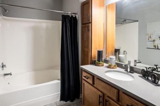 Bathroom with extra storage at Grand Island Apartments in Memphis TN 38103