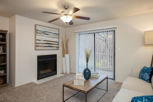 Living Room With Fireplace at Hampton Woods, Shawnee, KS, 66217