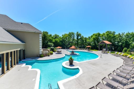 Refreshing Swimming Pool with Relaxing Poolside Lounge Chairs at Hampton Woods, Kansas, 66217