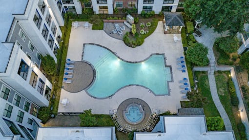 aerial view of pool and hot tub at The Haven, Georgia, 30329