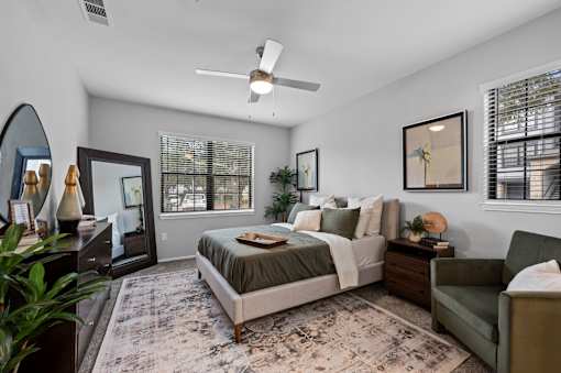Bedroom With Ceiling Fan at The Ambrose, Houston, TX, 77040