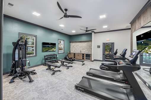 Gym with Treadmills at The Dawson Cartersville Apartments, Cartersville