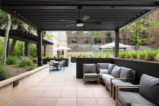 Courtyard with covered seating area