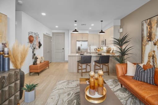 Model living room to kitchen