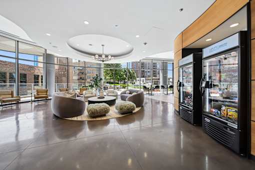 Chicago apartment lounge with seating and vending machines