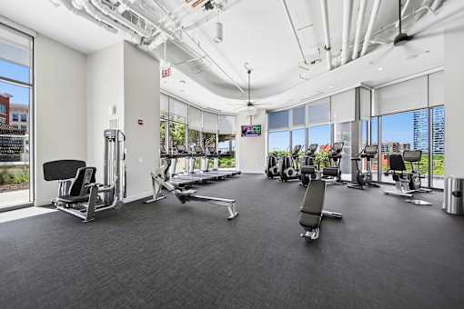 Apartment fitness studio with city views