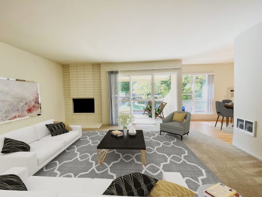 Living Room With Private Balcony at Carriage House Fremont, CA 94536