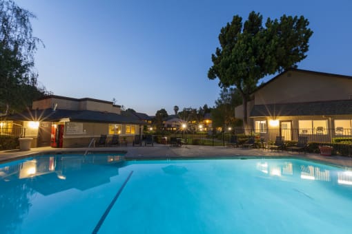 Twilight Pool at Carrington Apartments, Fremont, California