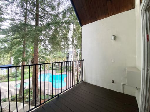 Balcony view  overlooking the swimming pool at Castlewood, Walnut Creek, CA