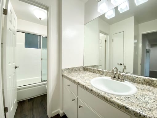 Bathroom with vanity lights at 2120 Valerga Drive Belmont, Belmont, CA
