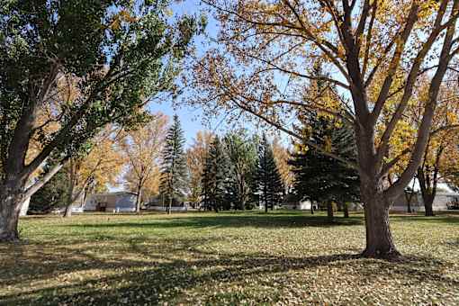 a park with trees and a house in the background at Circle Park, Cheyenne, WY