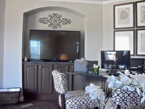 Entertainment Area in Living Room at Pine Village Rental Home Community in Sanford, NC