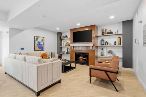 Living Room With Fireplace at The Aurilla, Cottage Grove, 55016