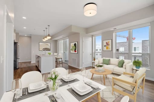 a living room with a couch and a table
