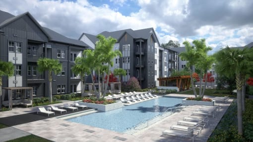 View of Outdoor Lounge Area & Pool at Azalea, Luxury Apartments Tampaat Azalea, Florida