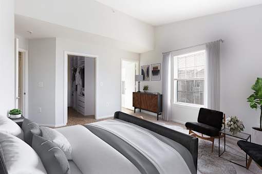 Bedroom with high ceilings