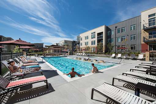 Swimming Pool area at 8000 Uptown Apartments, Broomfield, 80021