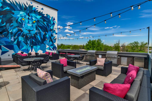 Rooftop Lounge Area at West Line Flats Apartments in Lakewood, CO