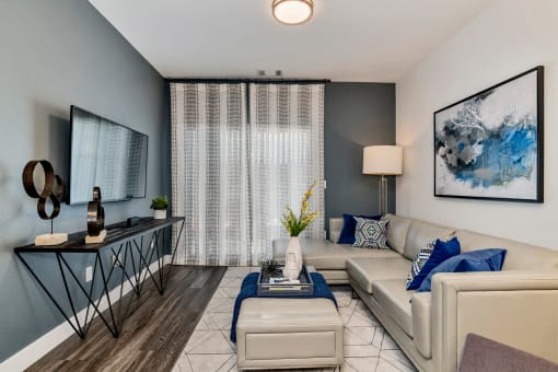 Modern Living Room at West Line Flats Apartments in Lakewood, CO