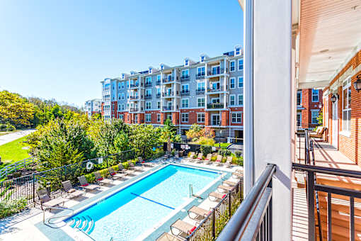 Aerial Pool View at The Reserve at Riverdale, Riverdale