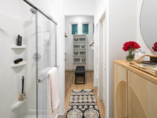 stand up shower at Onyx at Westgate Apartments, Glendale, AZ