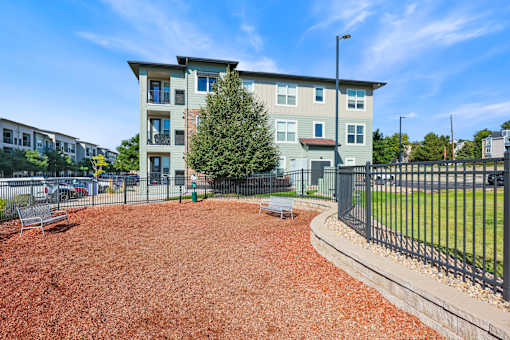 Red Mulched Area at WestLink at Oak Station Apartments, Lakewood, Colorado
